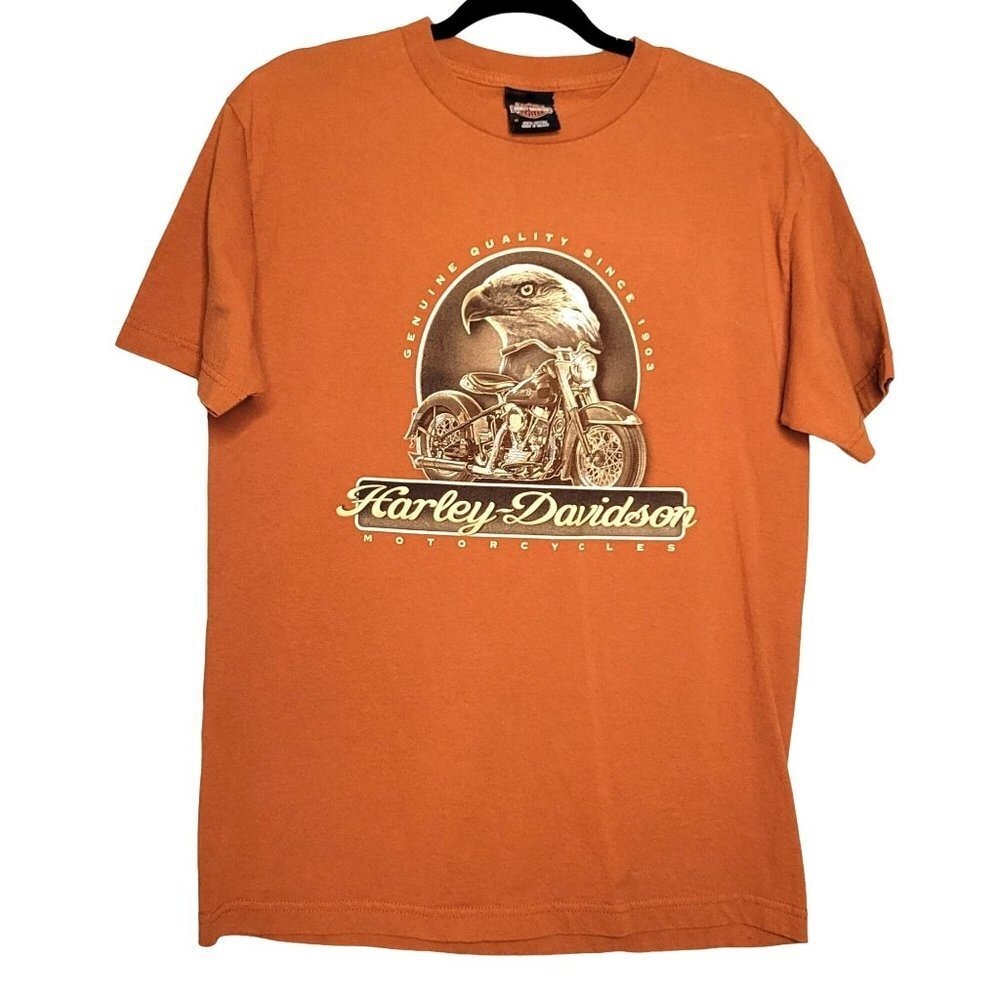 Bravado Harley Davidson Graphic T-shirt Tee Cotton Kingwood Texas Orange Men's M